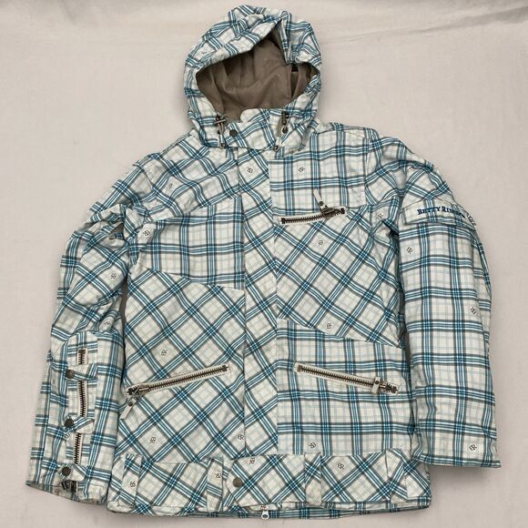Betty Rides Coat Womens Medium Blue Jacket Houndstooth Ski Snow Hooded Zippers - Picture 1 of 16
